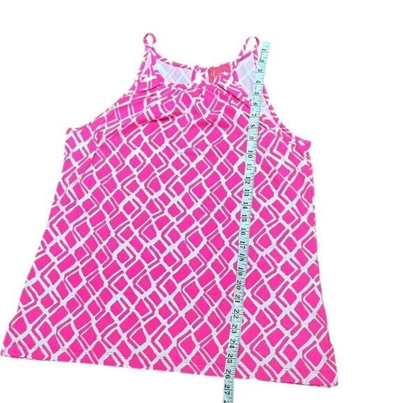 Britt Pink and White Sleeveless Geometric Print Halter Top, Size L - Picture 5 of 7